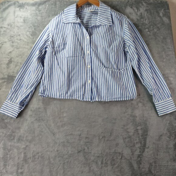 Cabi Womens Striped Button Up Shirt S Blue White Cotton Casual Work Coastal Vibe - Picture 1 of 12